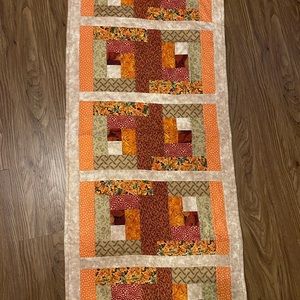 Fall Theme Log Cabin Pattern Quilted Table Runner